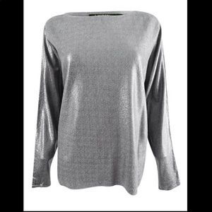 Lauren Ralph Lauren Metallic Silver Top | L